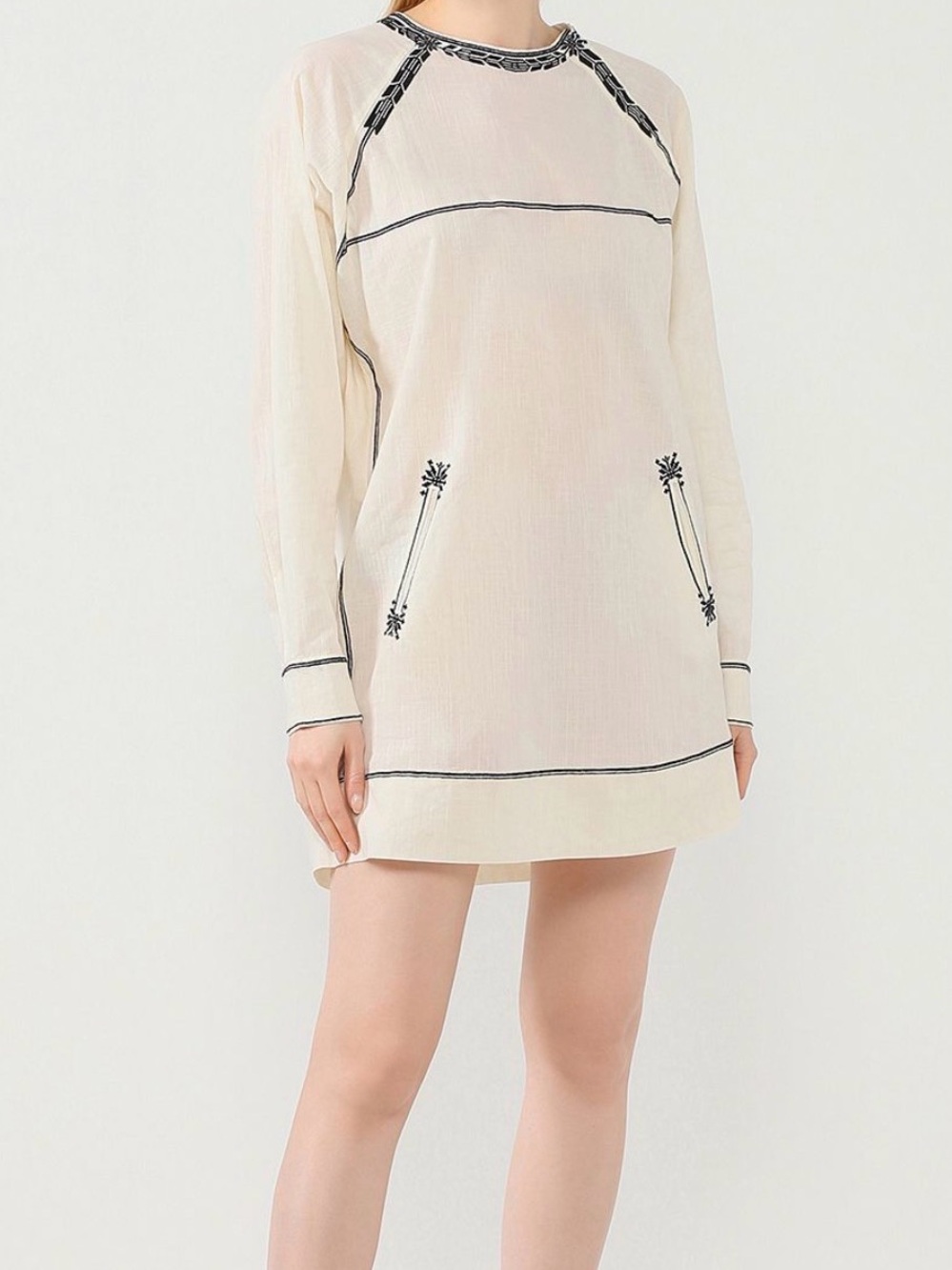 NWOT  ISABEL MARANT  Cream oversized boho style blouse with Black embroidery
